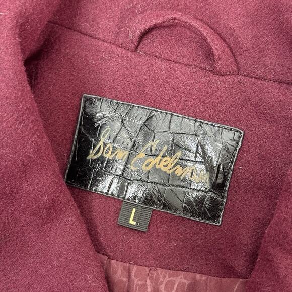 Sam Edelman Burgundy Wool Blend Asymmetrical Wrap Coat Women’s Large - Picture 7 of 9